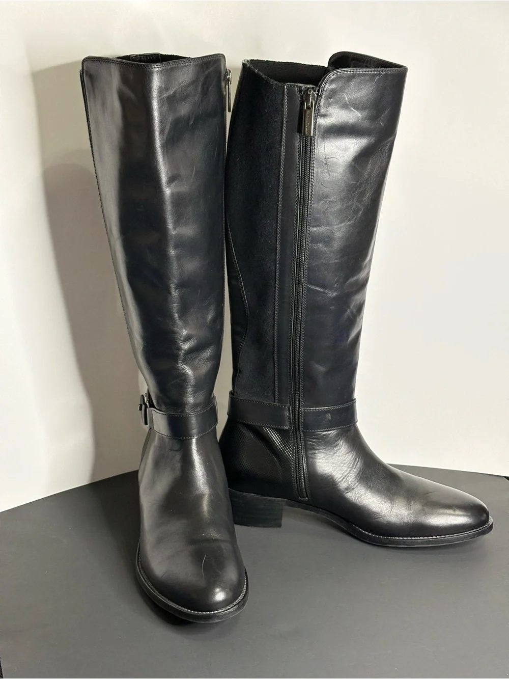 Aquatalia Women's Black Leather Over-the-Knee Zip Boots